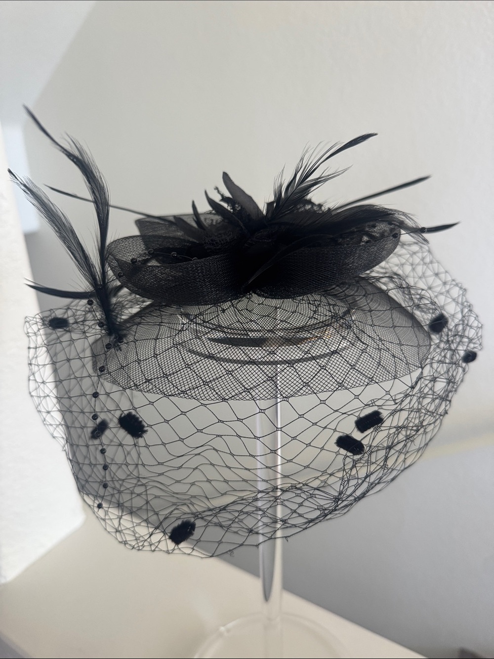 Elegant Black Feathered Veil Fascinator